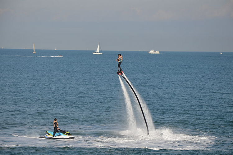 A water sports flyboarding